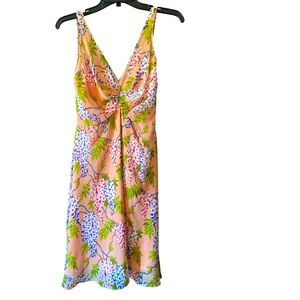 Eva Franco Floral V-Neck Sleeveless Summer Dress Peach‎ Pink Size 2 NWT